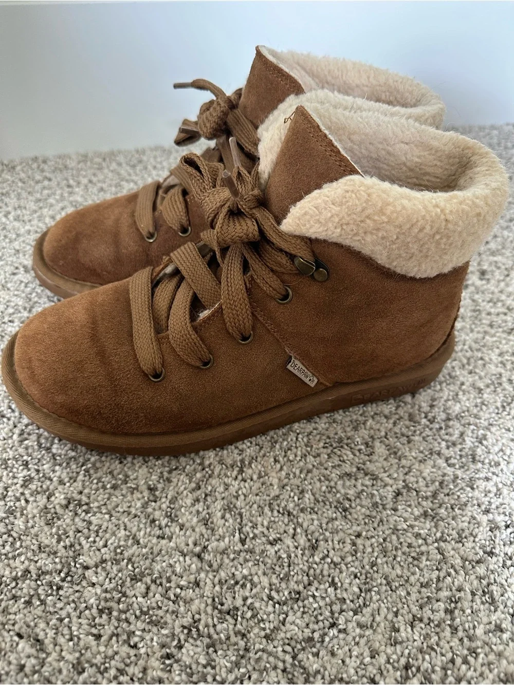 BearPaw Cream Shearling-Lined Lace Up Ankle Boots